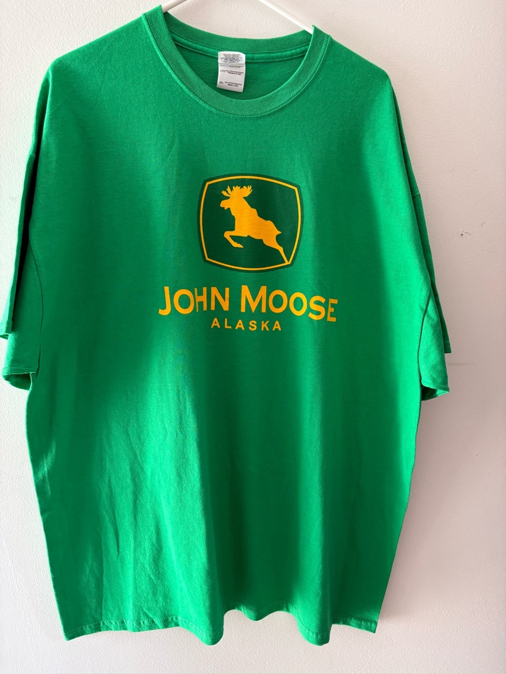 Vintage Souvenir “John Moose”Alaska, Bright Green Graphic Tee XXL New